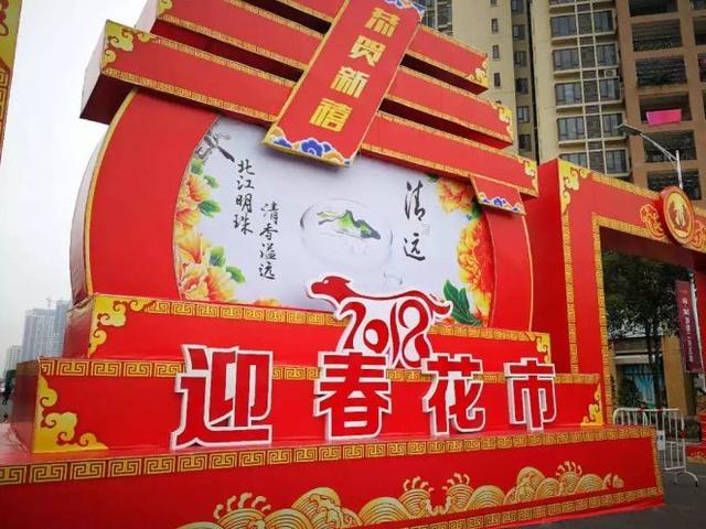 行花街迎春接福,花开凤城,鲜花,春联,大红灯笼,逛迎春花市是每个清远