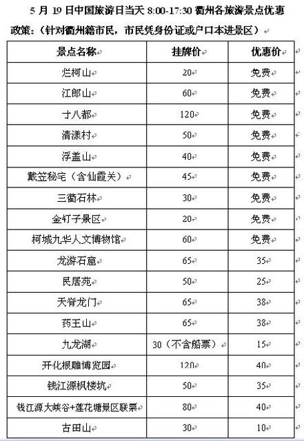 5,19中国旅游日衢州免费与优惠景区景点名单及方案