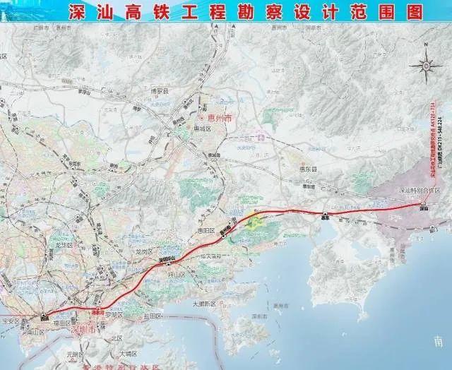 深汕高铁线路大致走向。