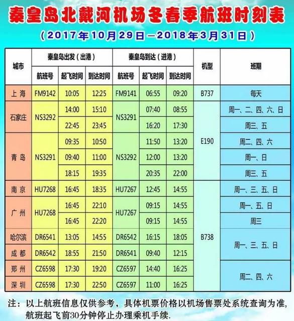 北戴河机场发布最新航班表