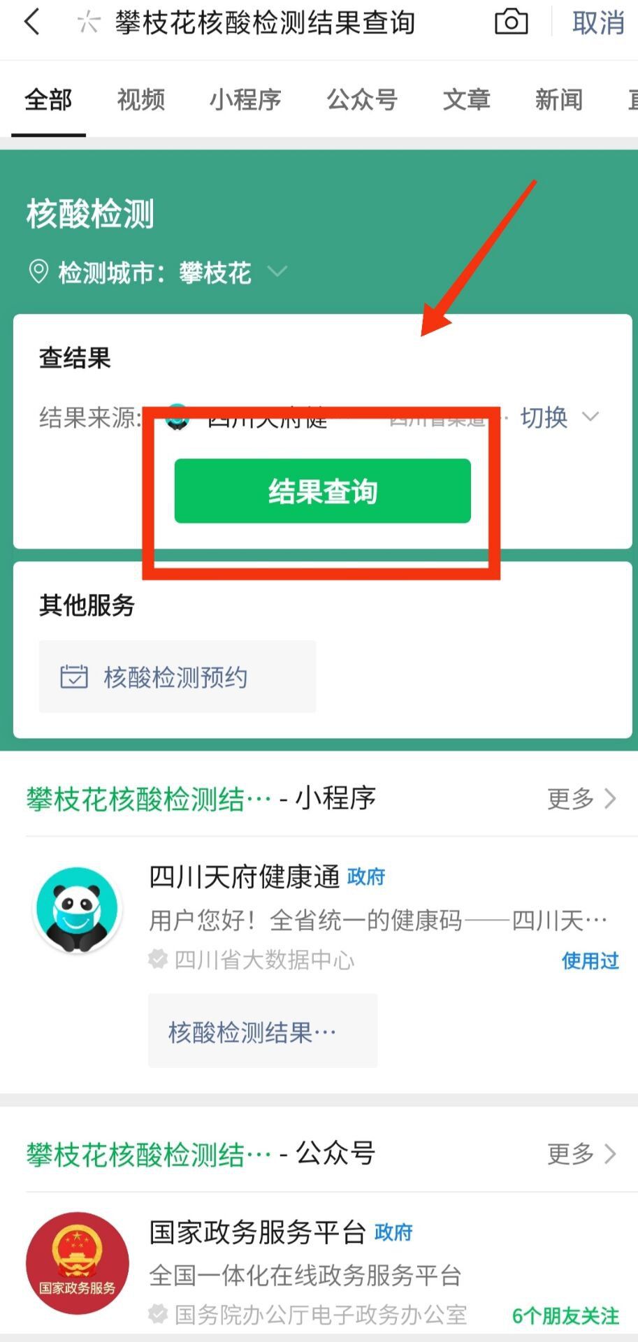 攀枝花核酸检测结果在哪里查询？